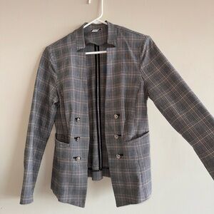 White House Black Market Gray Plaid Double-Breasted Blazer